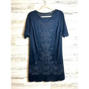 Miss Me Women's L Blue Velour Embroidered Scalloped Back Zip Lined Dress NEW